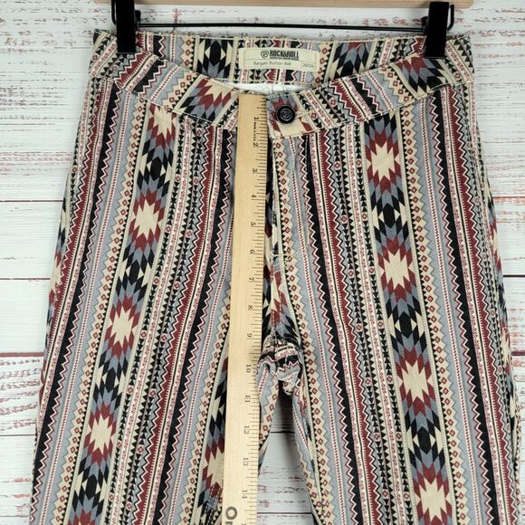 Rock & Roll Bargain Button Bell Bottom Jeans Womens 28 x 34 Cowgirl Aztec Flare - Picture 4 of 11